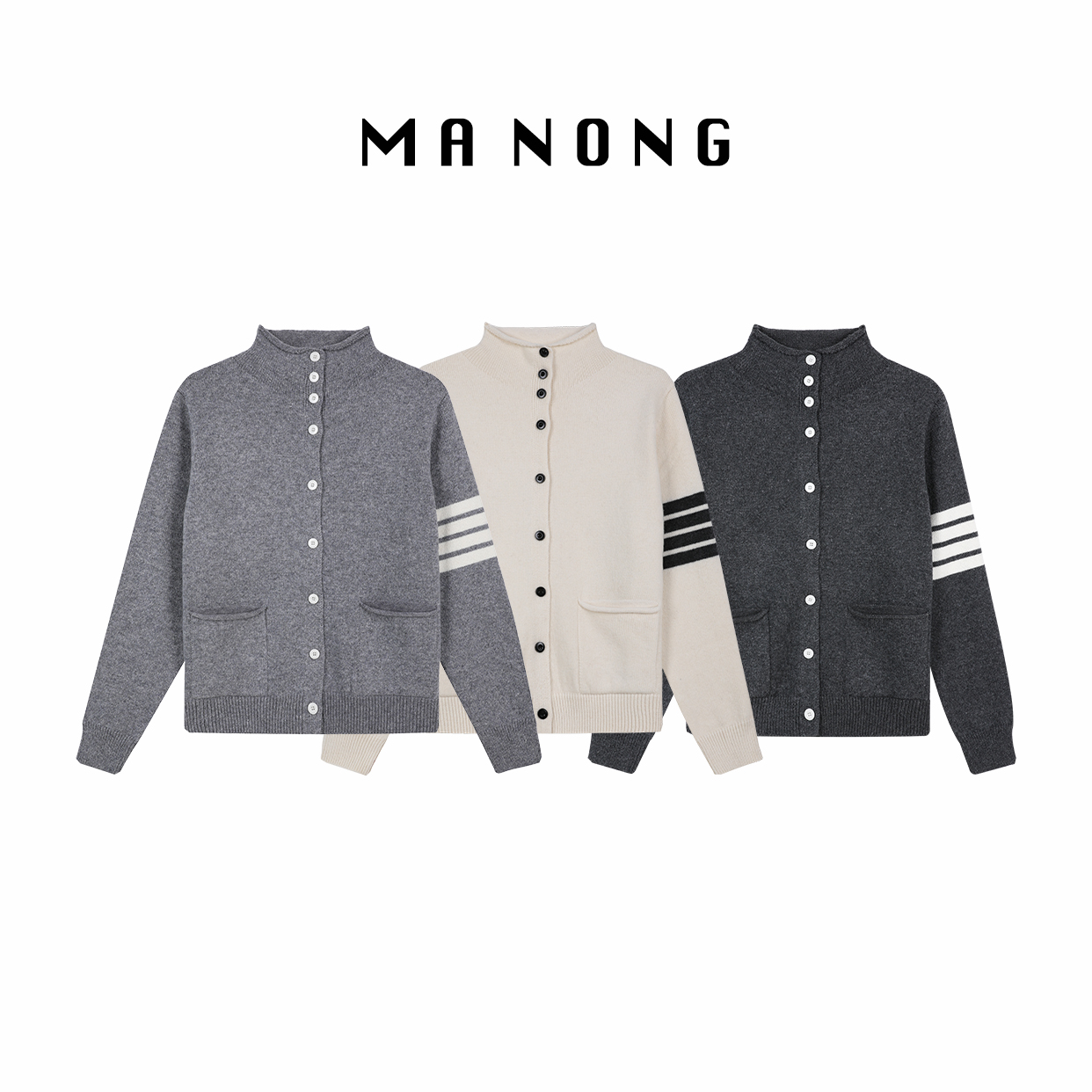 MA NONG【独白】四条杠半立领加厚口袋设计时髦洋气开衫套头毛衣女