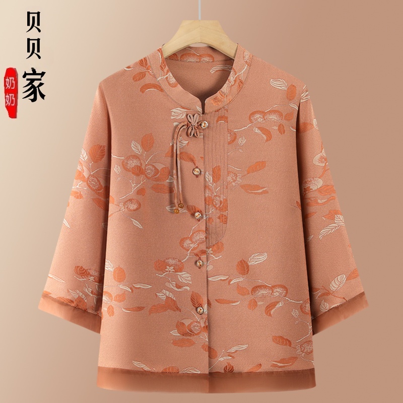 夏季新款中老年人女装妈妈装宽松洋气衬衫薄款七分袖老太太衬衣装