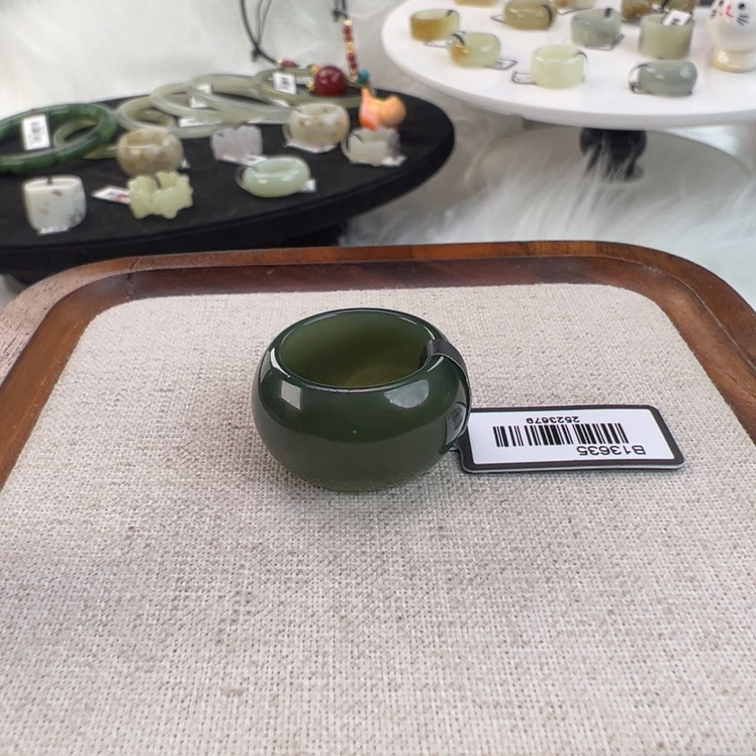 和田玉未镶嵌戒指w36墨绿墩墩16.9不退换