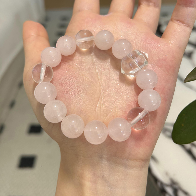 天然粉水晶白水晶手串 12mm