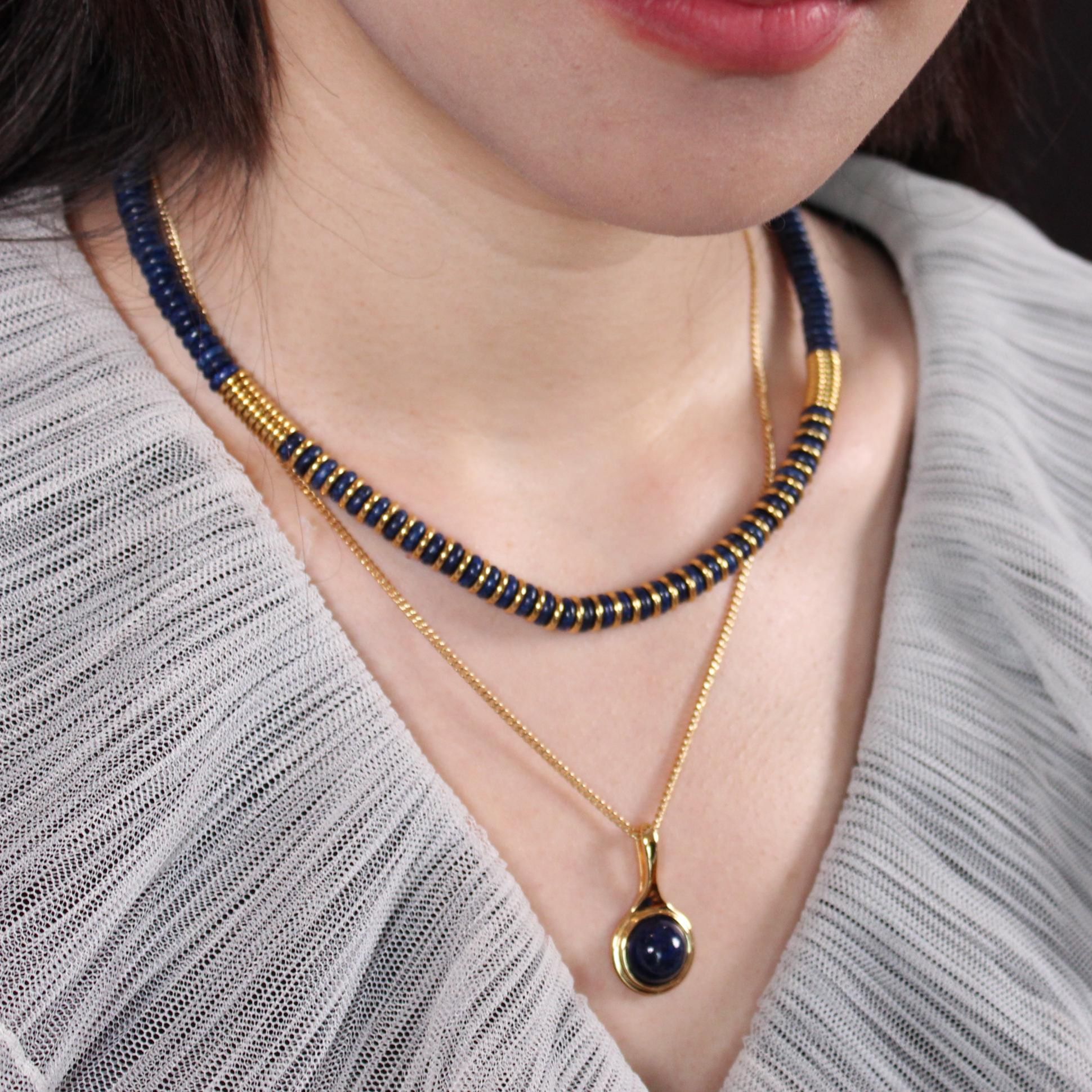 合金项链 石头藏蓝色编织吊坠叠戴颈链2025秋冬新款手工时尚气质