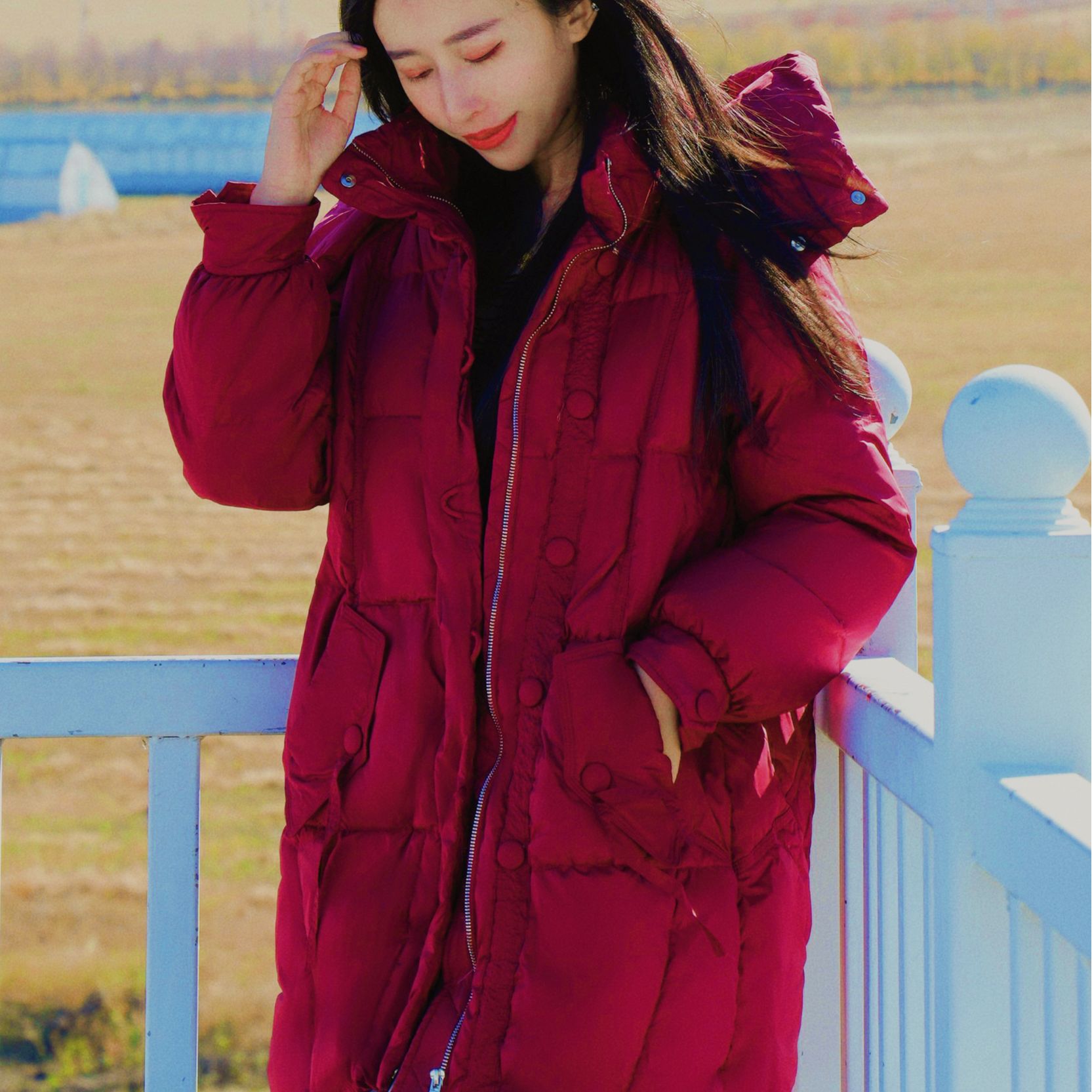 2024中长款连帽羽绒A字版显瘦宽松外套