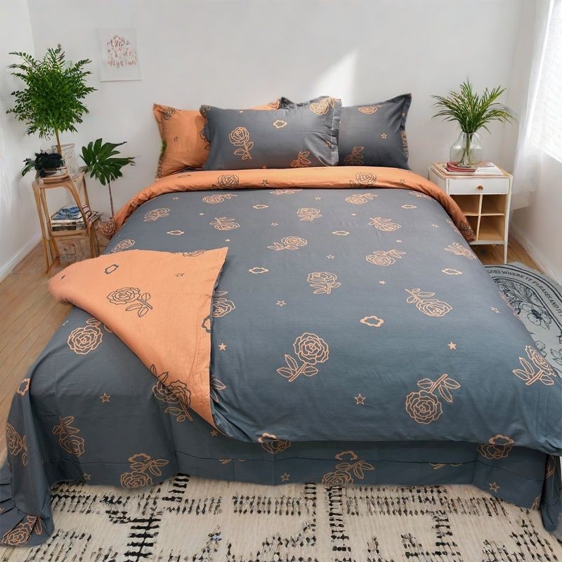 【全棉床品套件】100%纯棉四件套件四季款圆角边斜纹棉