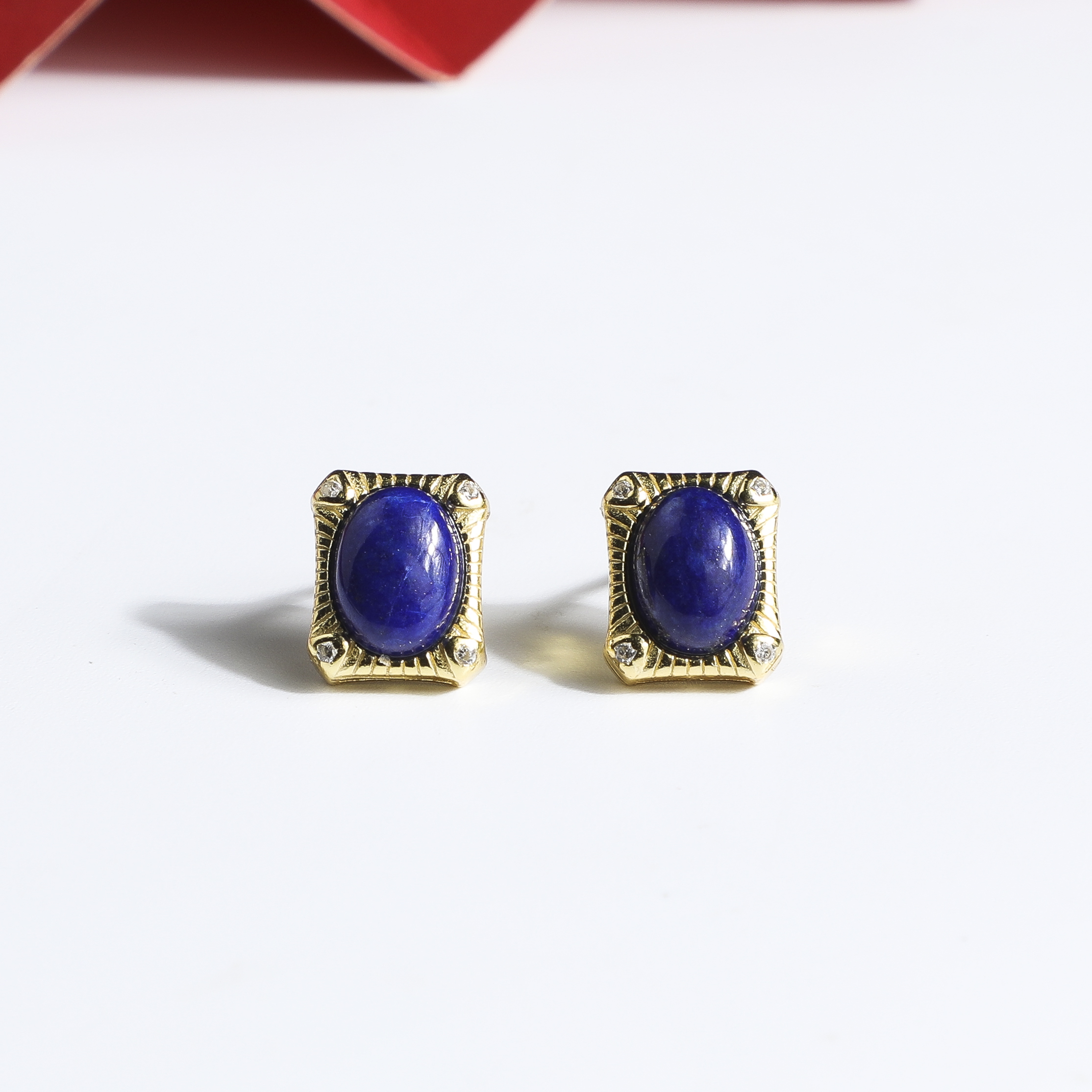 （桃）智慧蓝6*8青金方形耳钉