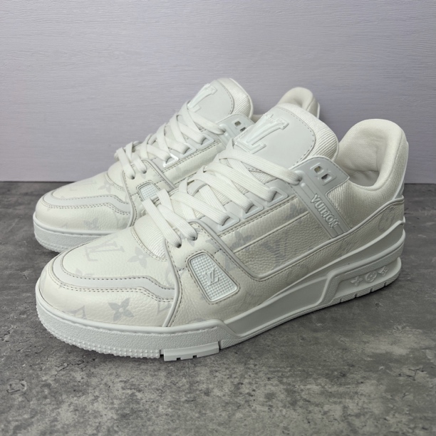 99新 LouisVuitton/路易威登 白武士纯白满印吹那trainer正品奢鞋