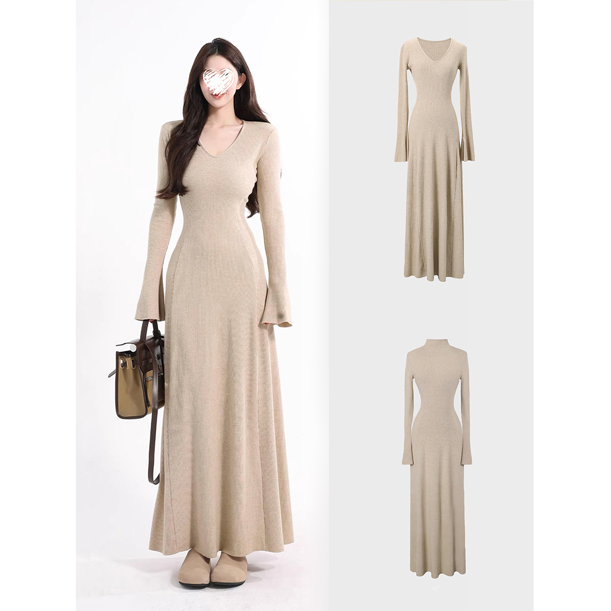Miss sumey#1512#1513v领/半高领显身材气质针织收腰内搭连衣裙子