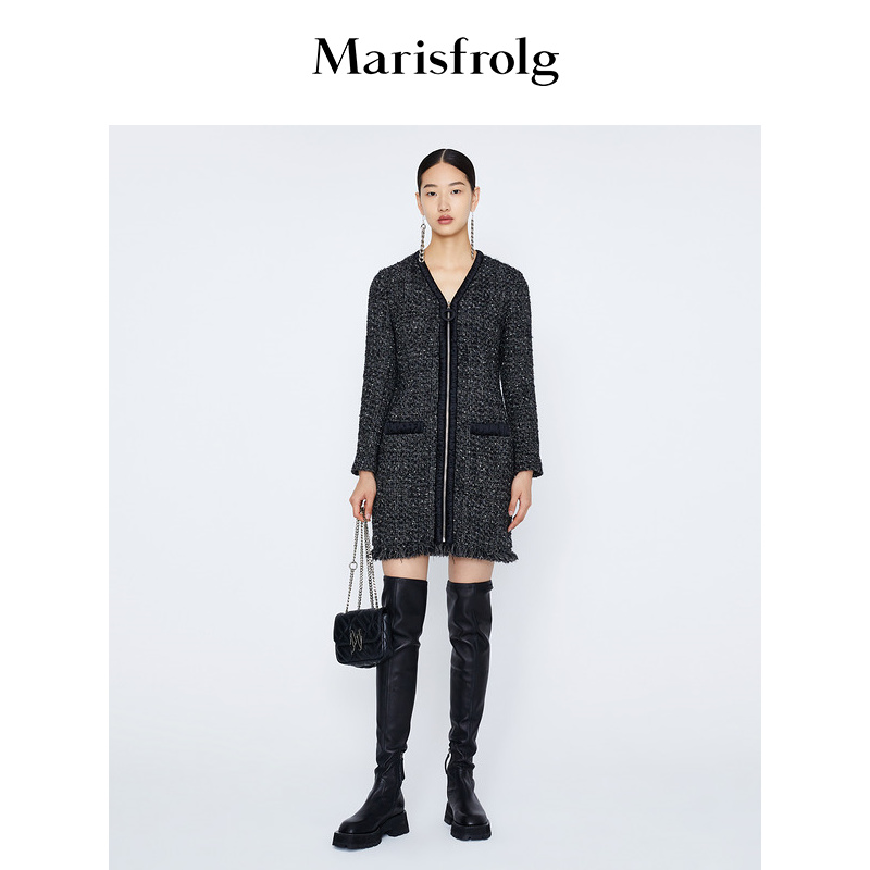 【达人专享】Marisfrolg黑色设计师秋冬气质时尚连衣裙