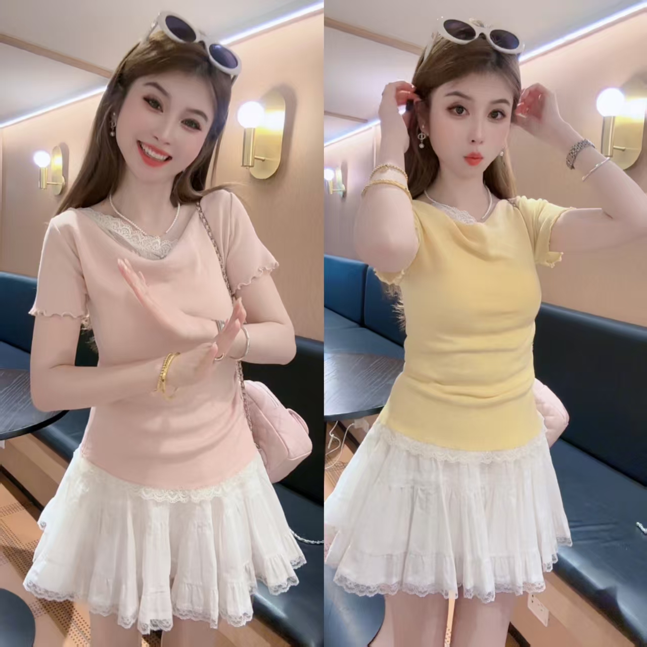 【月月专享】甜美范 设计感荡领洋气百搭洋气T恤 XXJ-Z00320