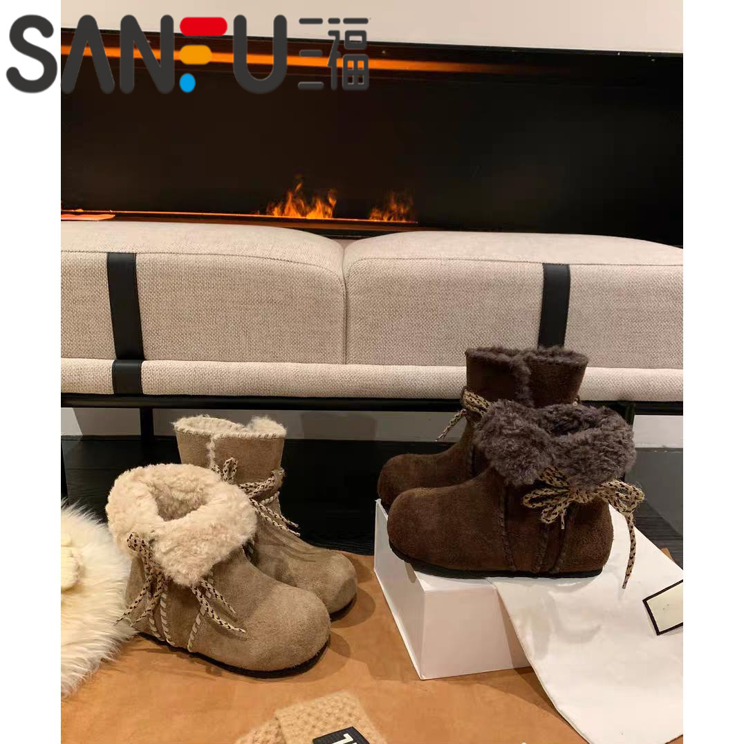 三福费尔岛~6cm增高真皮羊毛雪地靴女加绒2025年冬季棉鞋勃肯鞋女