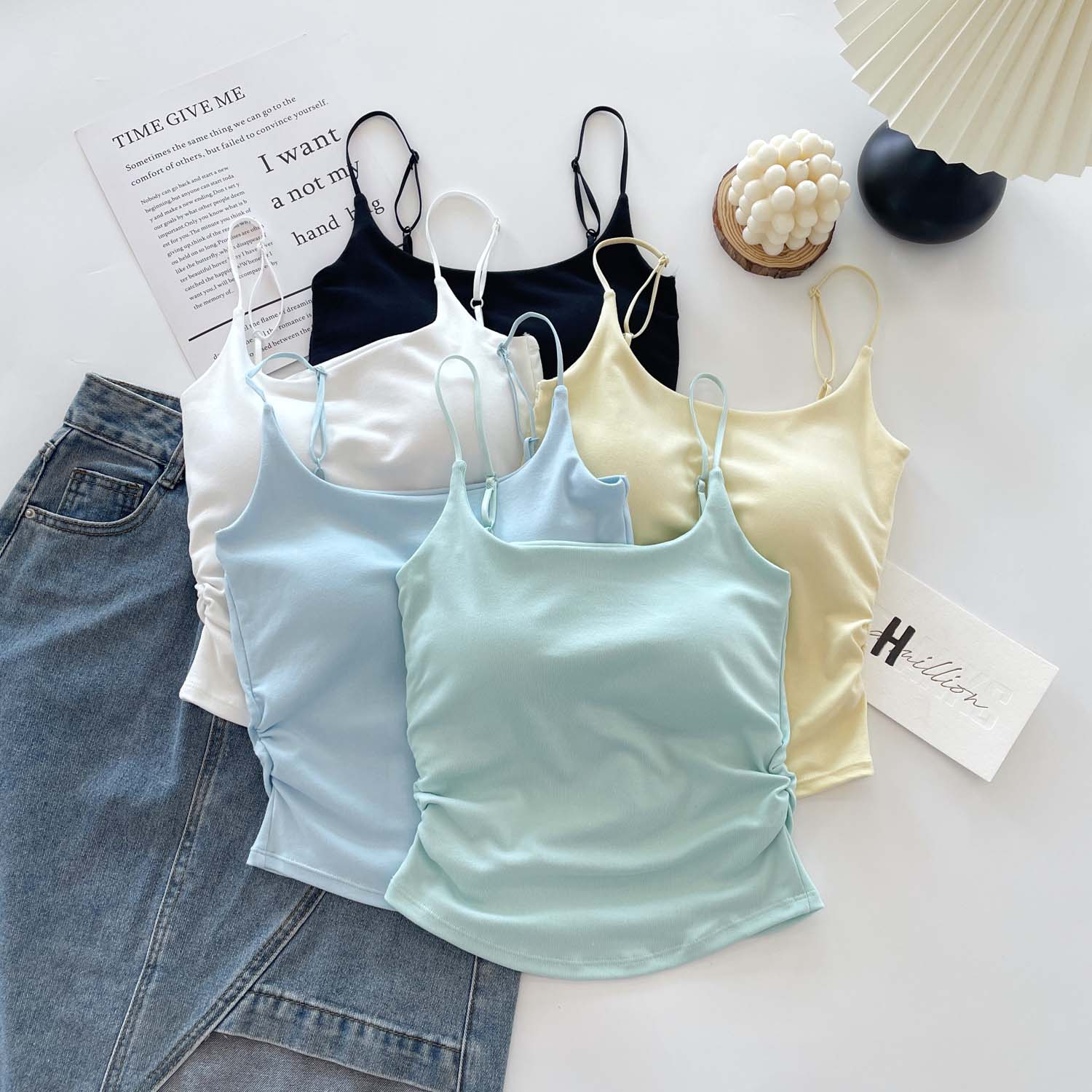 学院风纯欲风纯欲风褶皱吊带背心短款运动外穿