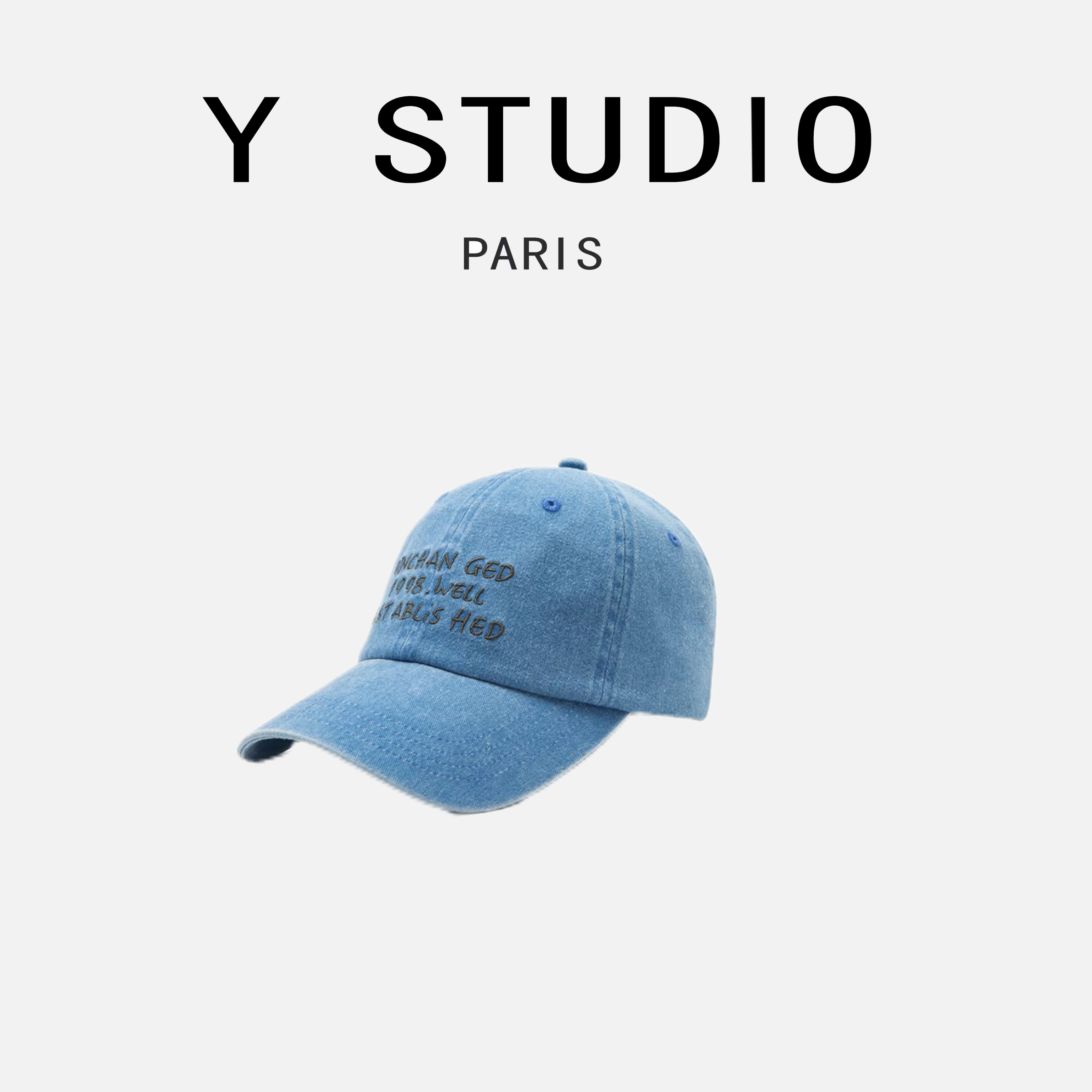 Y.STUDIO致敬经典1998低饱和度水洗纯棉棒球帽牛仔蓝做旧