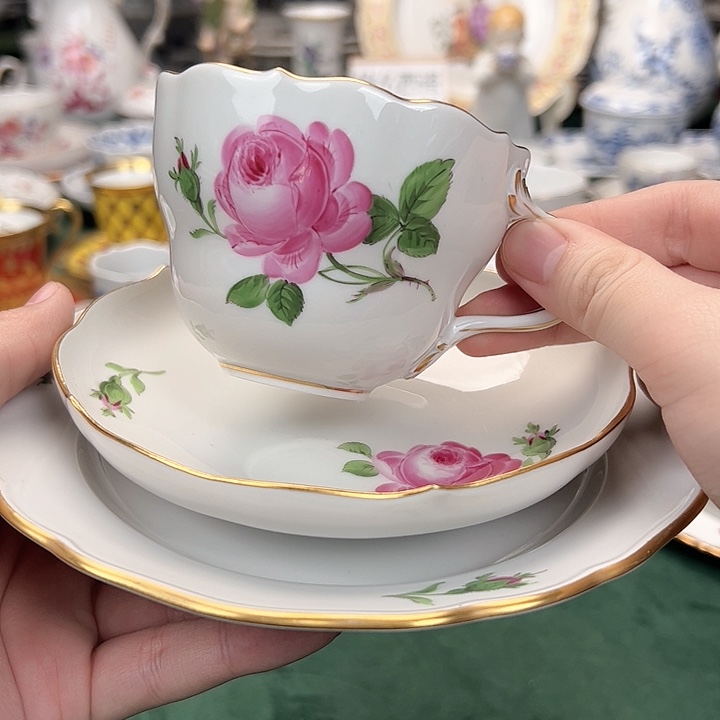 瓷片梅森二等红玫瑰咖啡杯碟盘