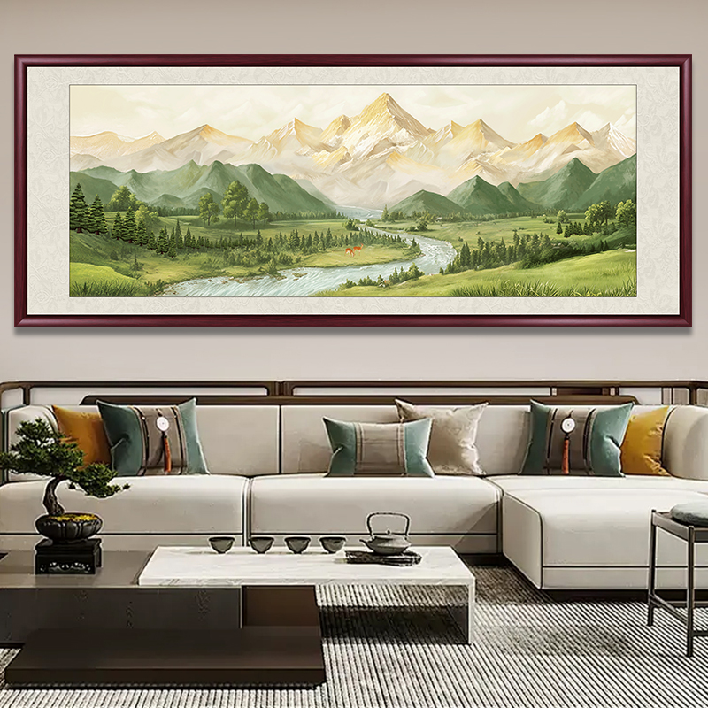 日照金山国画山水画客厅挂画泰山日出办公室有山无水靠山图装饰画