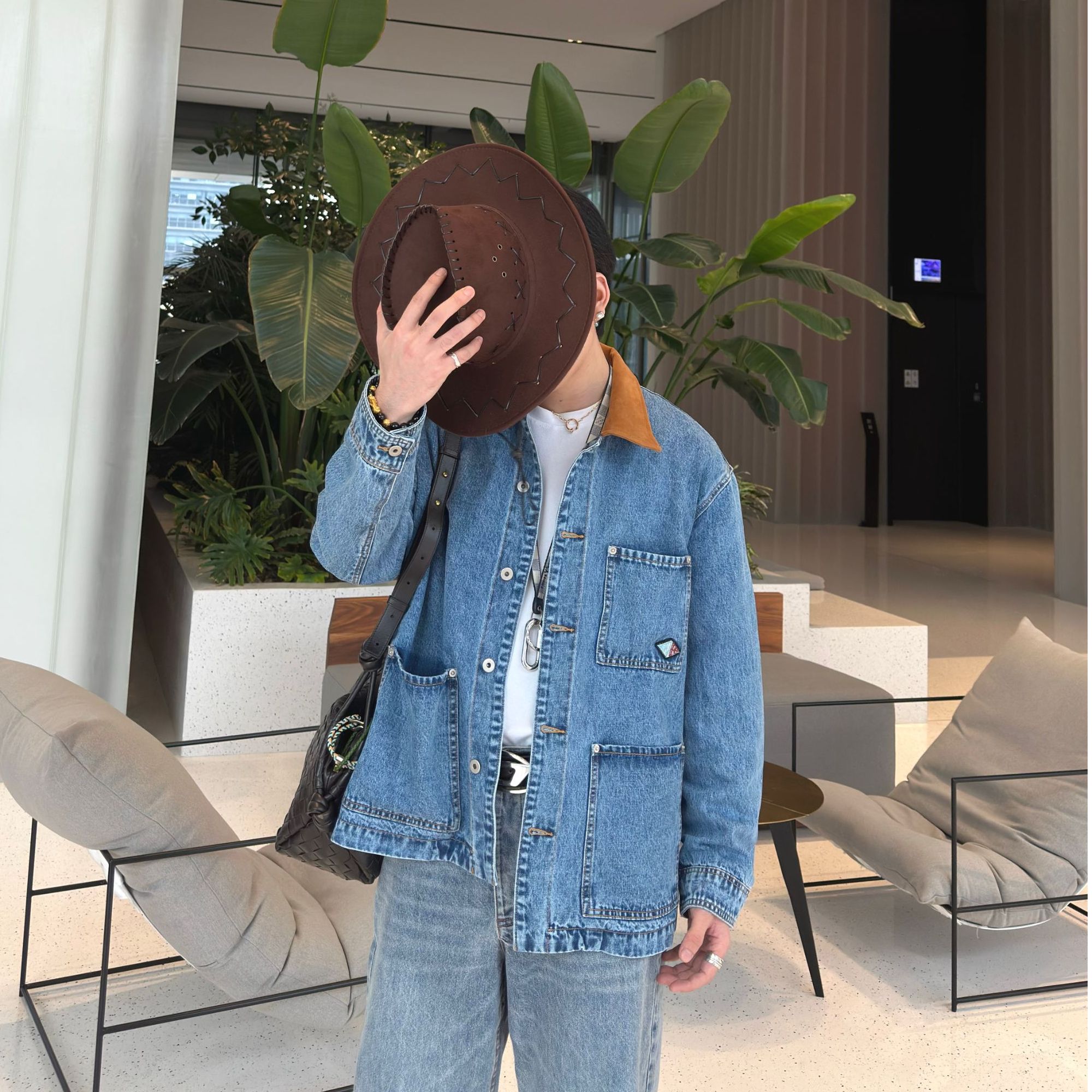 春夏新款“B-V21900”巴恩风皮领水洗设计师时尚丹宁牛仔夹克外套