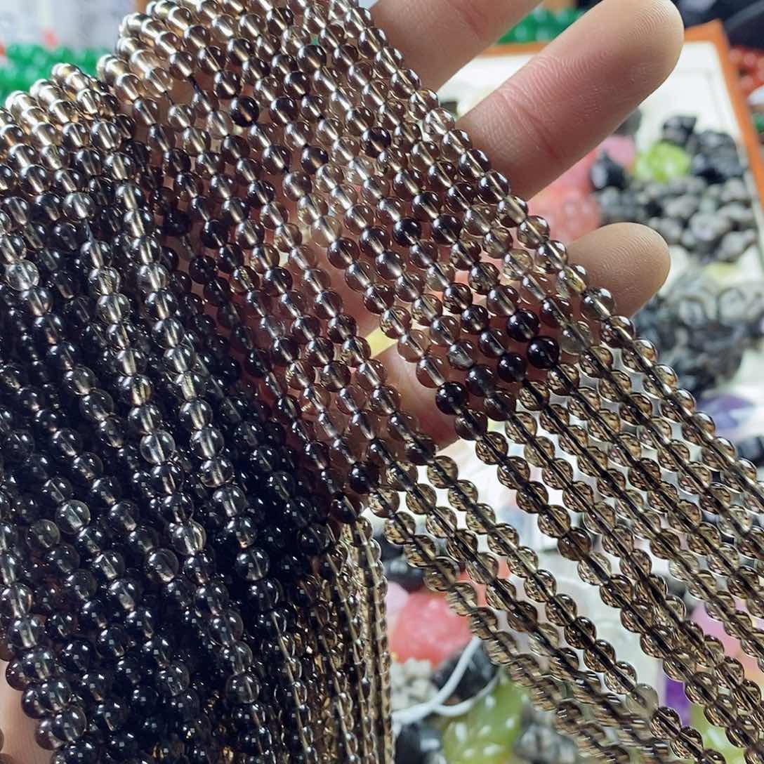 玛瑙/玉髓珠宝半成品合金一条天然4mm透体茶晶圆珠A级