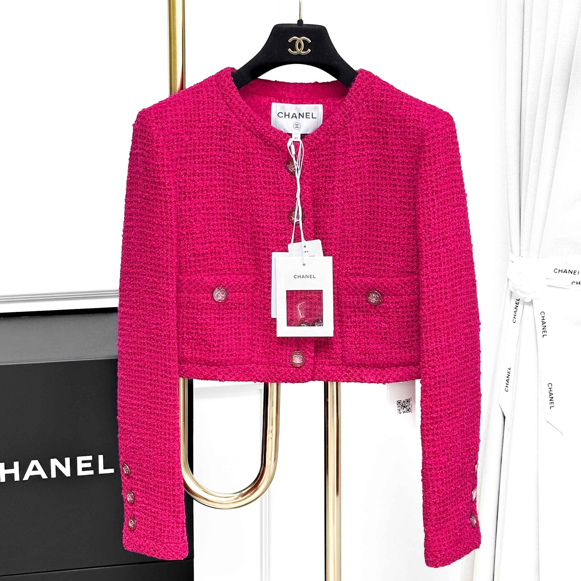 99新 Chanel/香奈儿 40码21K双C钻扣玫粉色长袖短款外套，99新