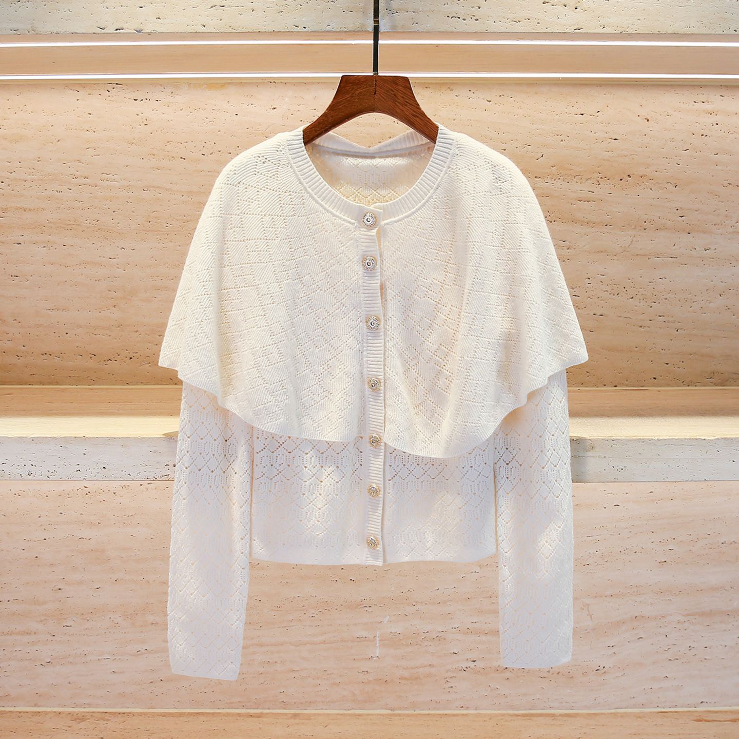 2025秋季法式温柔风菱格镂空斗篷针织开衫上衣女LA15242