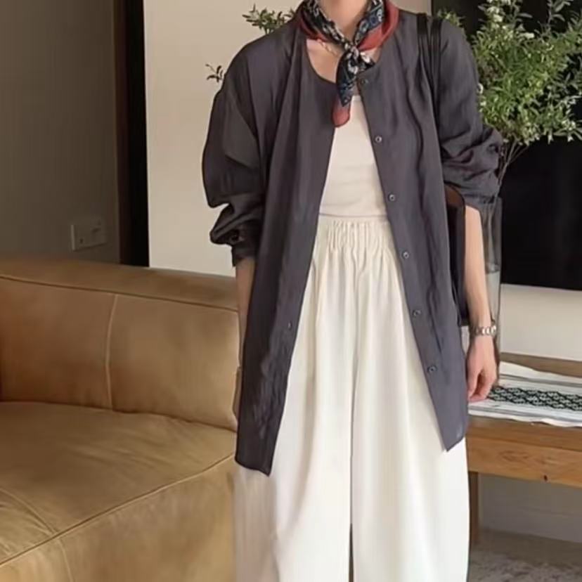 430/2538-1/135春夏韩版圆领时尚设计感圆领系带衬衫休闲上衣女