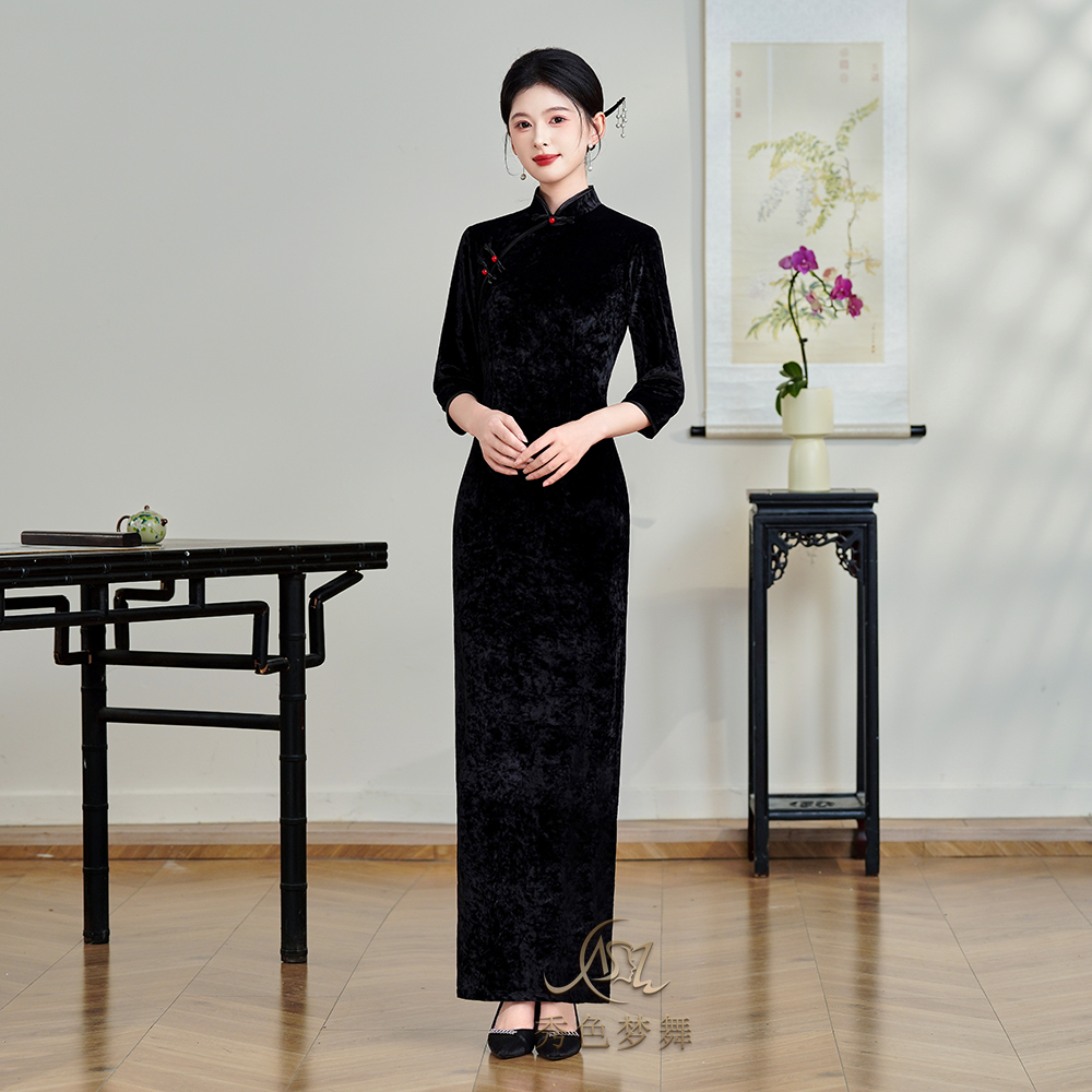 常规款新中式厚款大码日常旗袍修身高开叉气质复古红色秋冬中国风