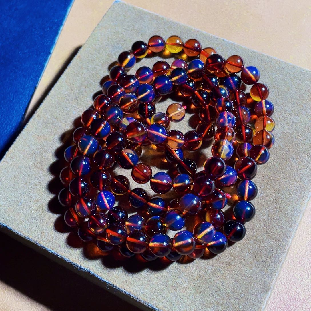 未镶嵌蓝珀裸石红蓝7加108圆珠