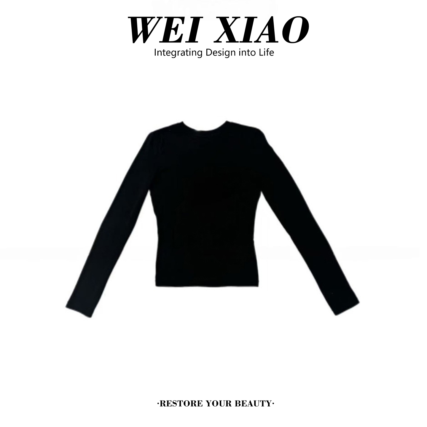 韩版简约风圆领修身长袖T恤女秋冬新款时尚高腰直筒阔腿裤两件套