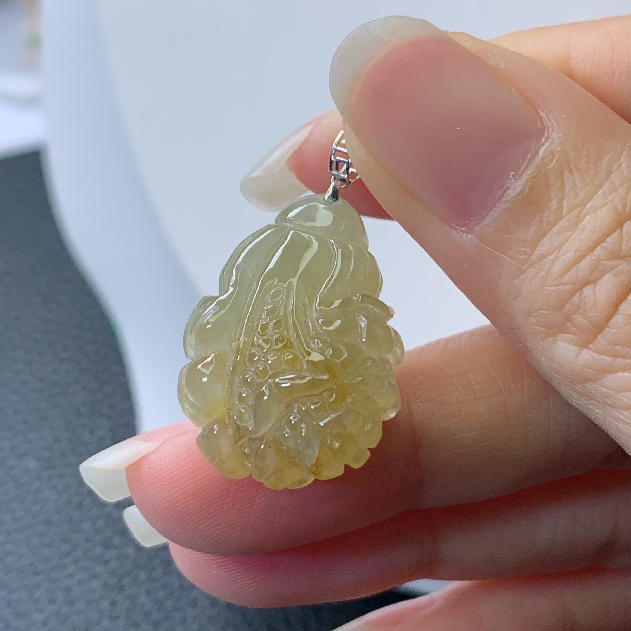 缅甸天然翡翠a货18k金镶黄翡白菜吊坠24×18×8.5