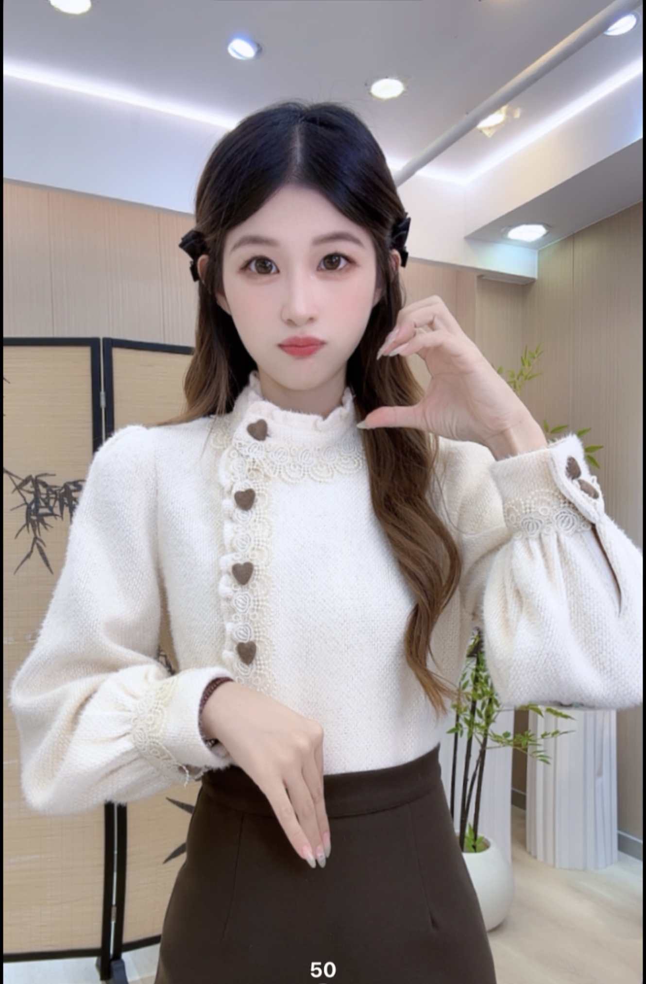 复古港风斜襟精致木耳边长袖衬衫女秋冬季加厚宽松设计感气质上衣