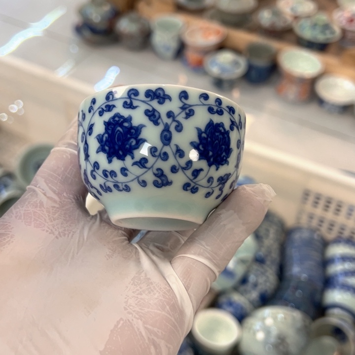 瓷片白青花缠枝莲刚杯客杯全品