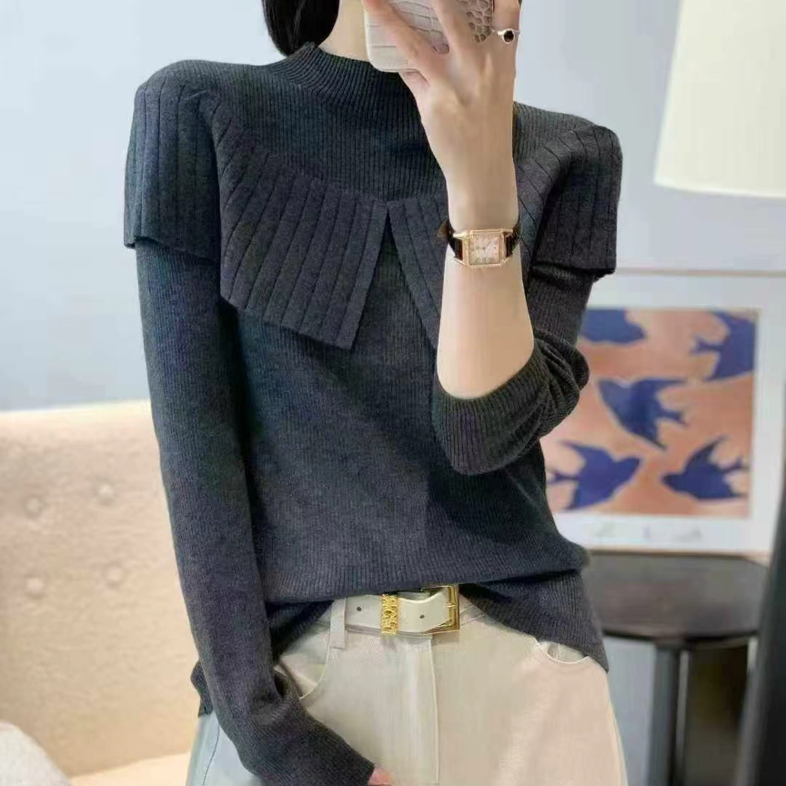 兰兰家秋冬荷叶领上衣针织毛针织衫轻熟风女长袖套头显瘦