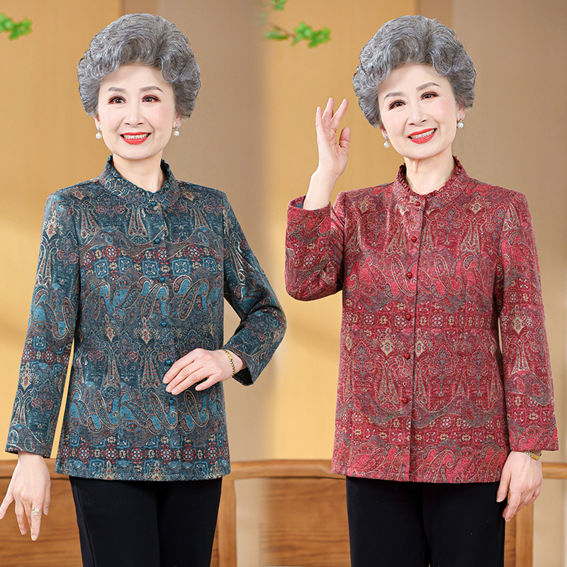 春秋款中老年妈妈装衬衫老人女装老太太气质洋气长袖外套