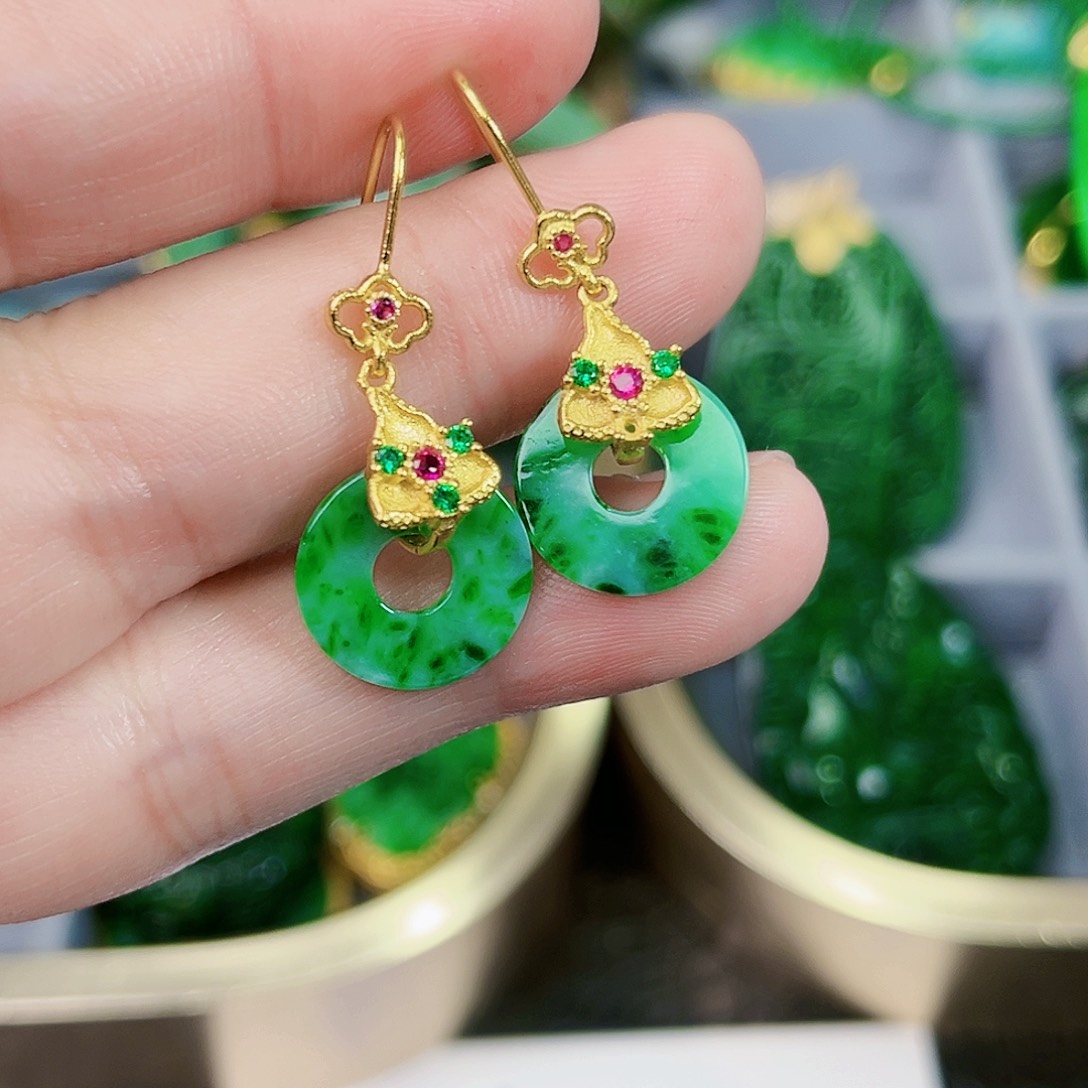 翡翠颈饰银S925镶嵌耳饰