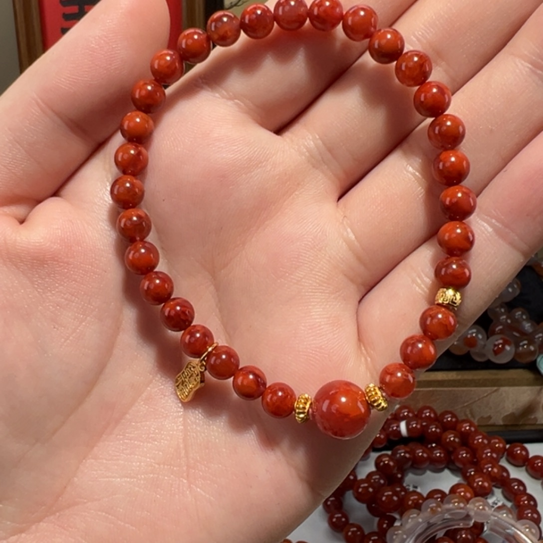 南红玛瑙银S925镶嵌手链天然原矿南红diy设计款