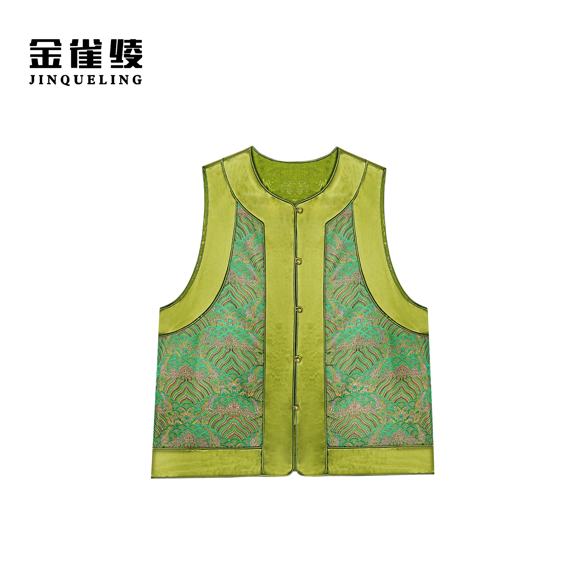 金雀绫【武陵春】桑蚕丝设计师感缎面提花大码女装马夹SZA1T069