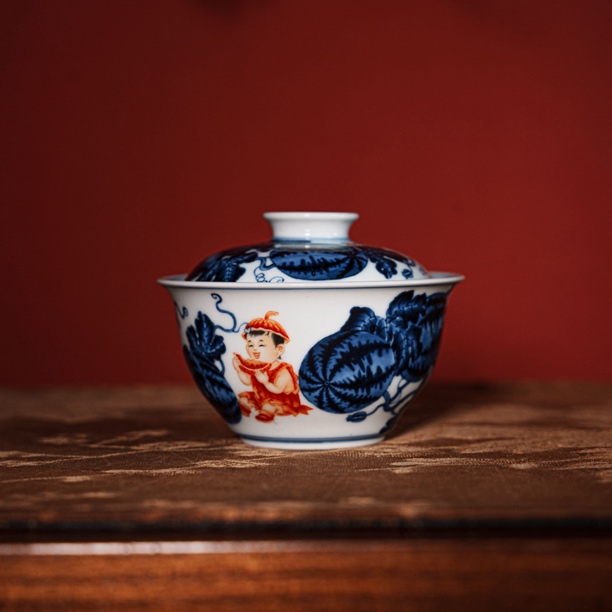 志纯窑喜气洋洋西瓜盖碗