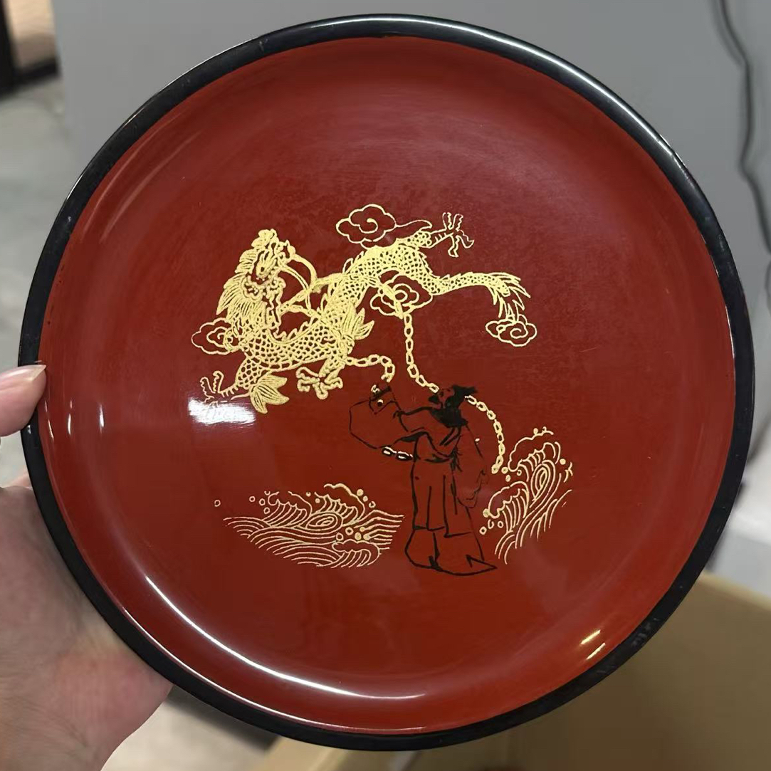 彩绘杜甫与龙圆盘