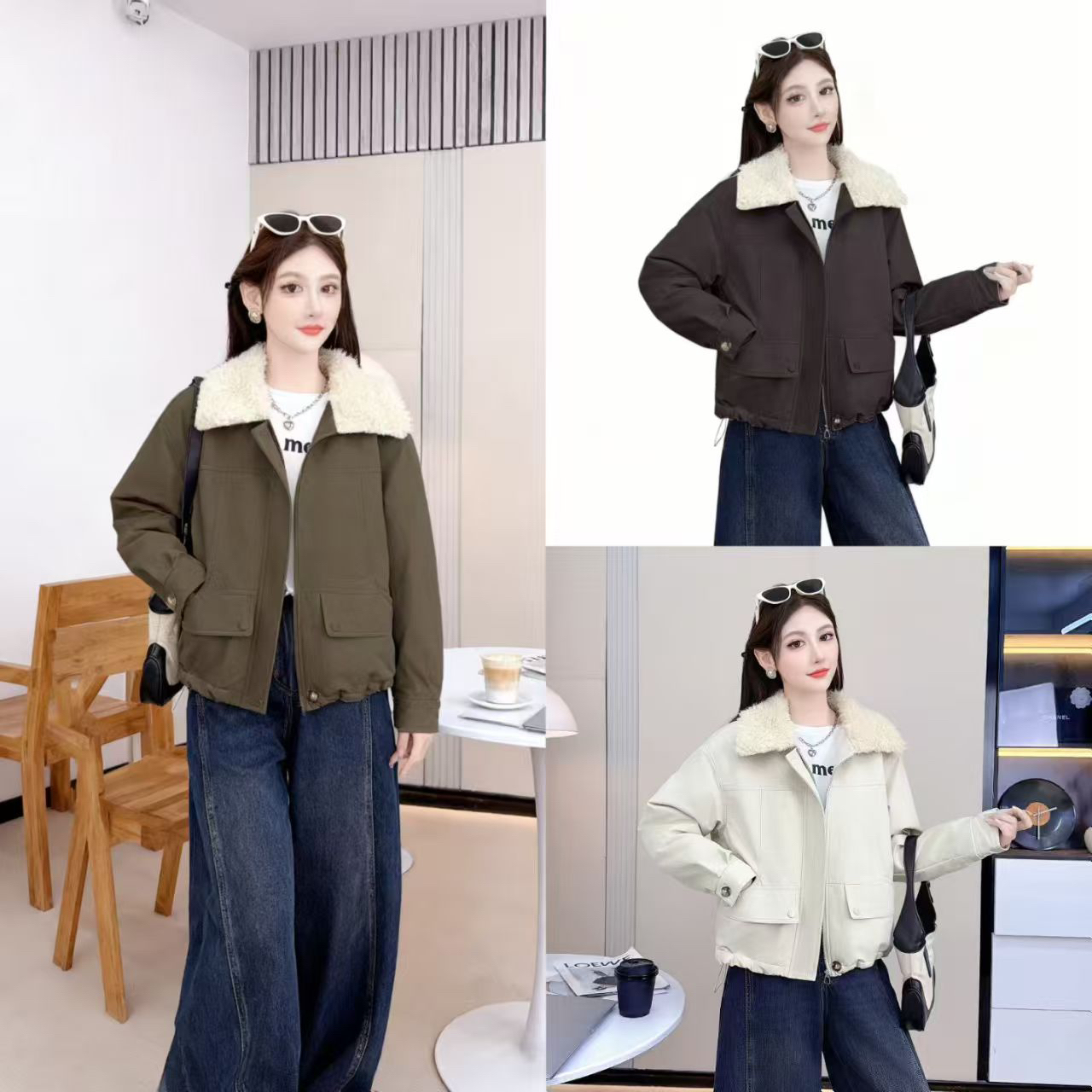 #8863冬季新款韩版羊羔毛毛领加毛加厚保暖派克服