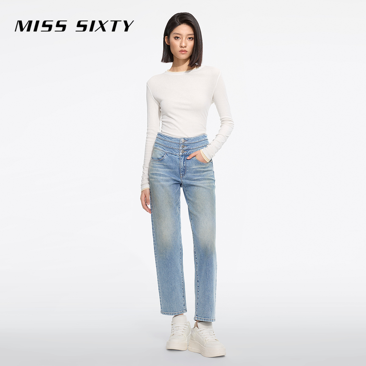 【进口牛仔面料】Miss Sixty2025春季新款牛仔裤三环高腰八分直筒
