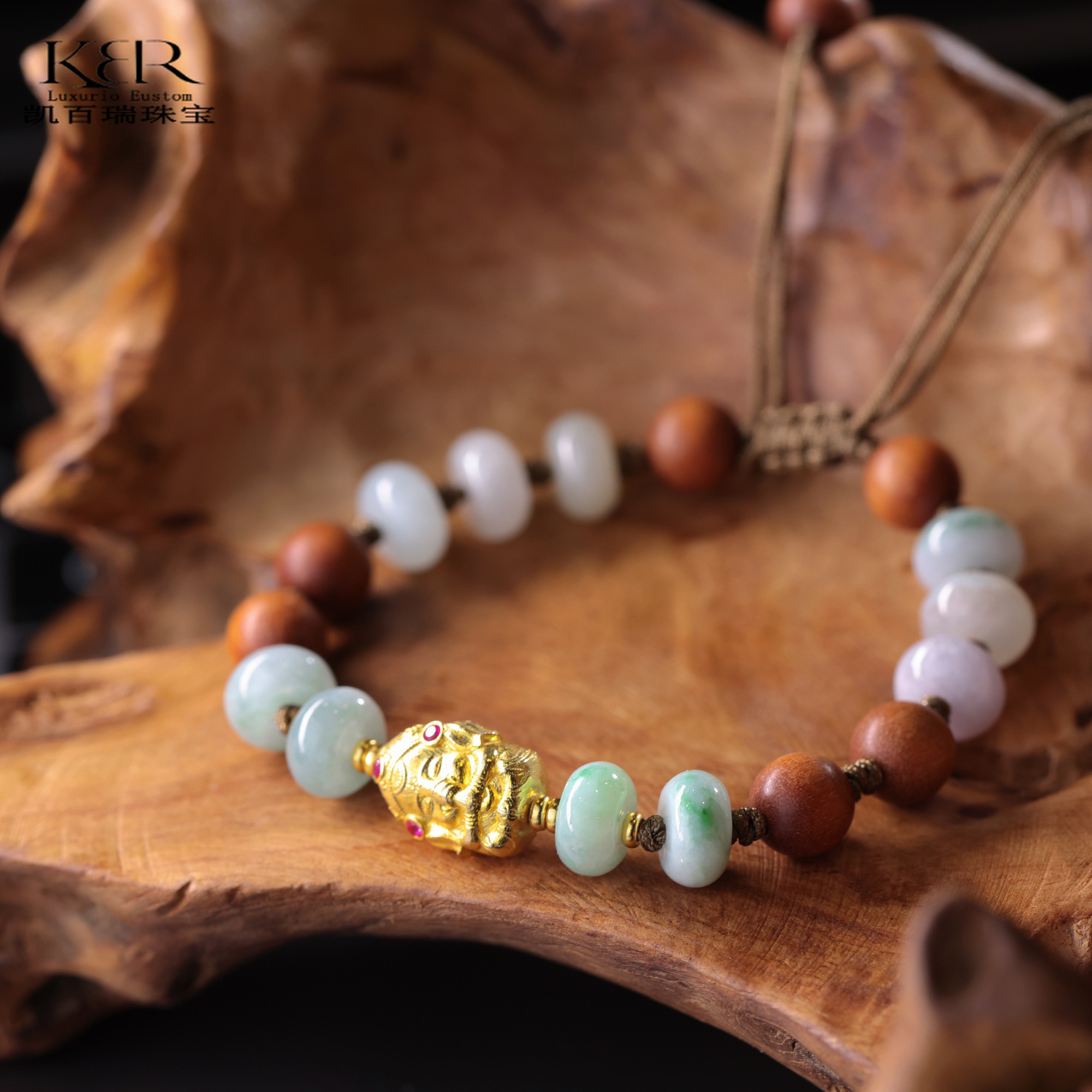 高定设计款天然A货翡翠象神手串简约大气多样性发/单条KBR0507007