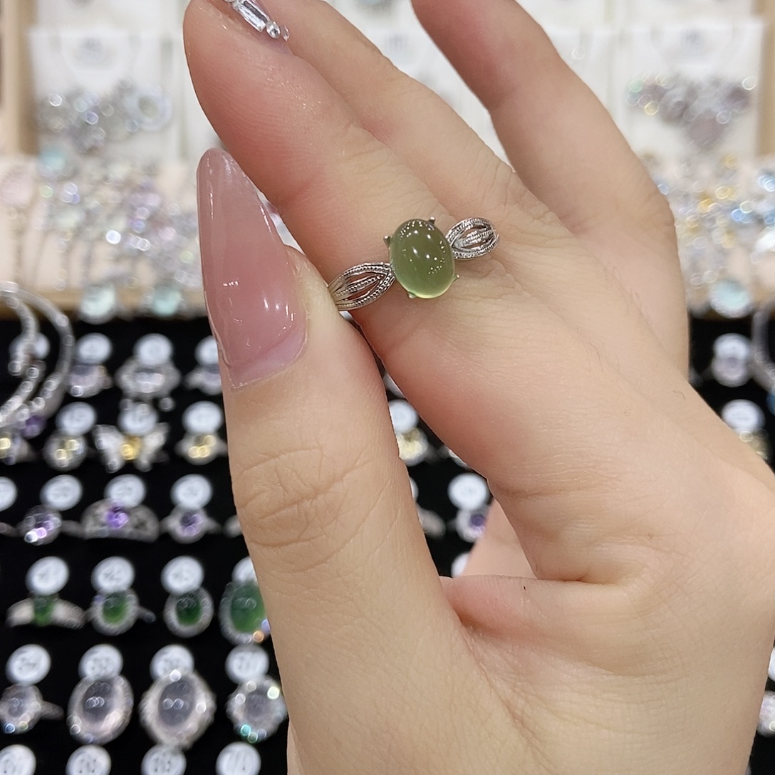 独***间岫玉银S925镶嵌戒指