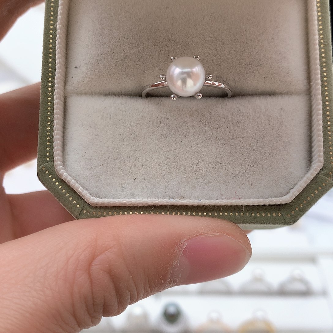 海水珍珠7-7.5mm ak戒指银S925镶嵌