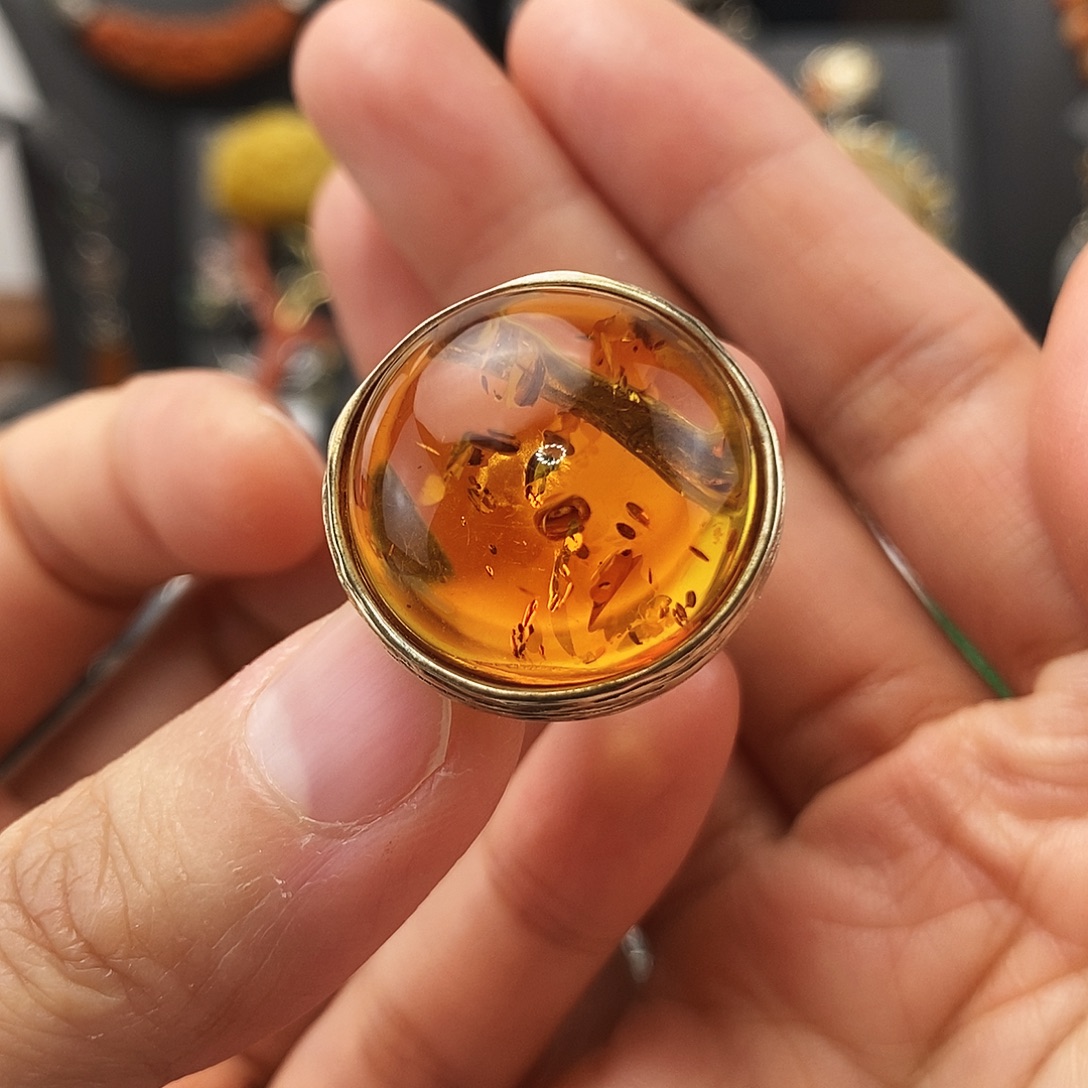 琥珀银S925镶嵌戒指