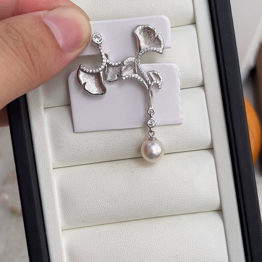 银S925镶嵌海水珍珠耳饰