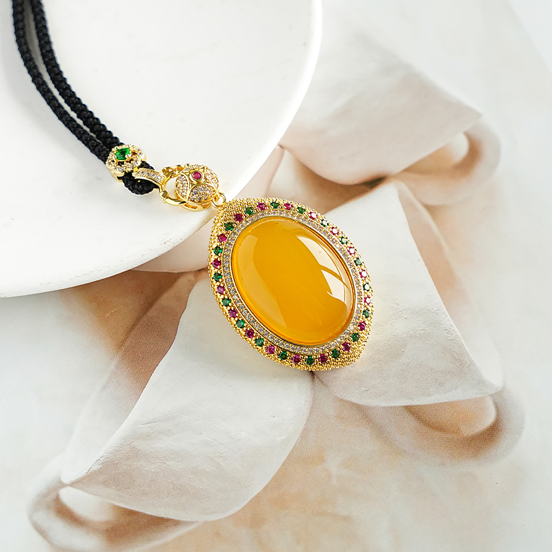 绝版捡漏原创设计天然黄玉髓大气吊坠项链毛衣链-2288