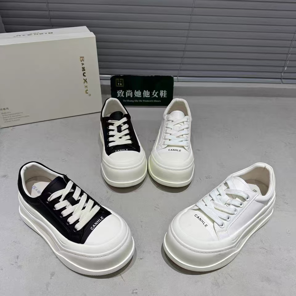 58-8厚底小白鞋女2025春夏新款百搭圆头松糕底超轻休闲板鞋