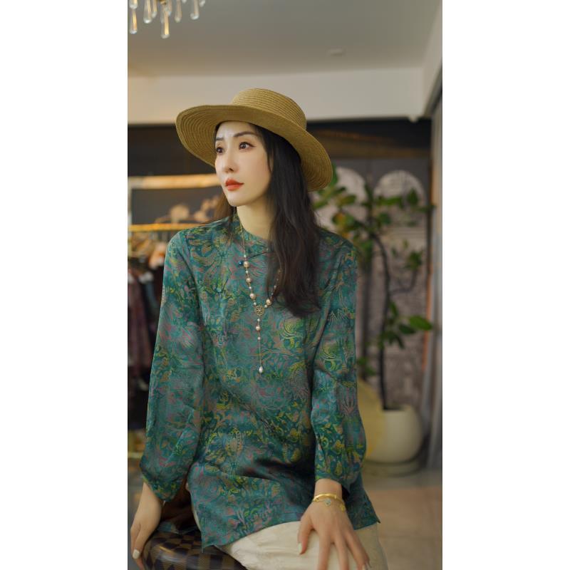 （玲珑）国风连衣裙中袖老钱风复古提花上衣新中式