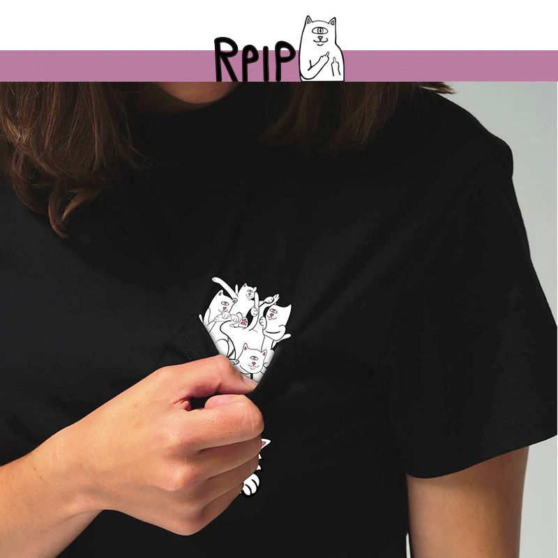 RPIP潮牌短袖T恤男中指猫纯棉休闲情侣夏季宽松潮流印花圆领