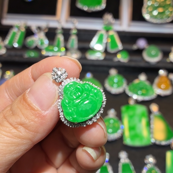 翡翠18K金镶嵌吊坠(不含链)翡翠