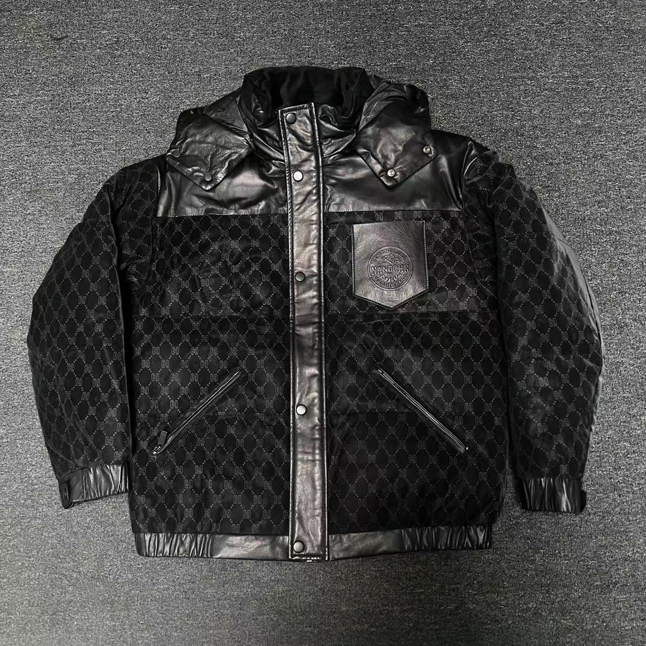 【LQS FUR】 7062 2025冬季保暖羊皮配牛皮时尚连帽真皮皮羽绒