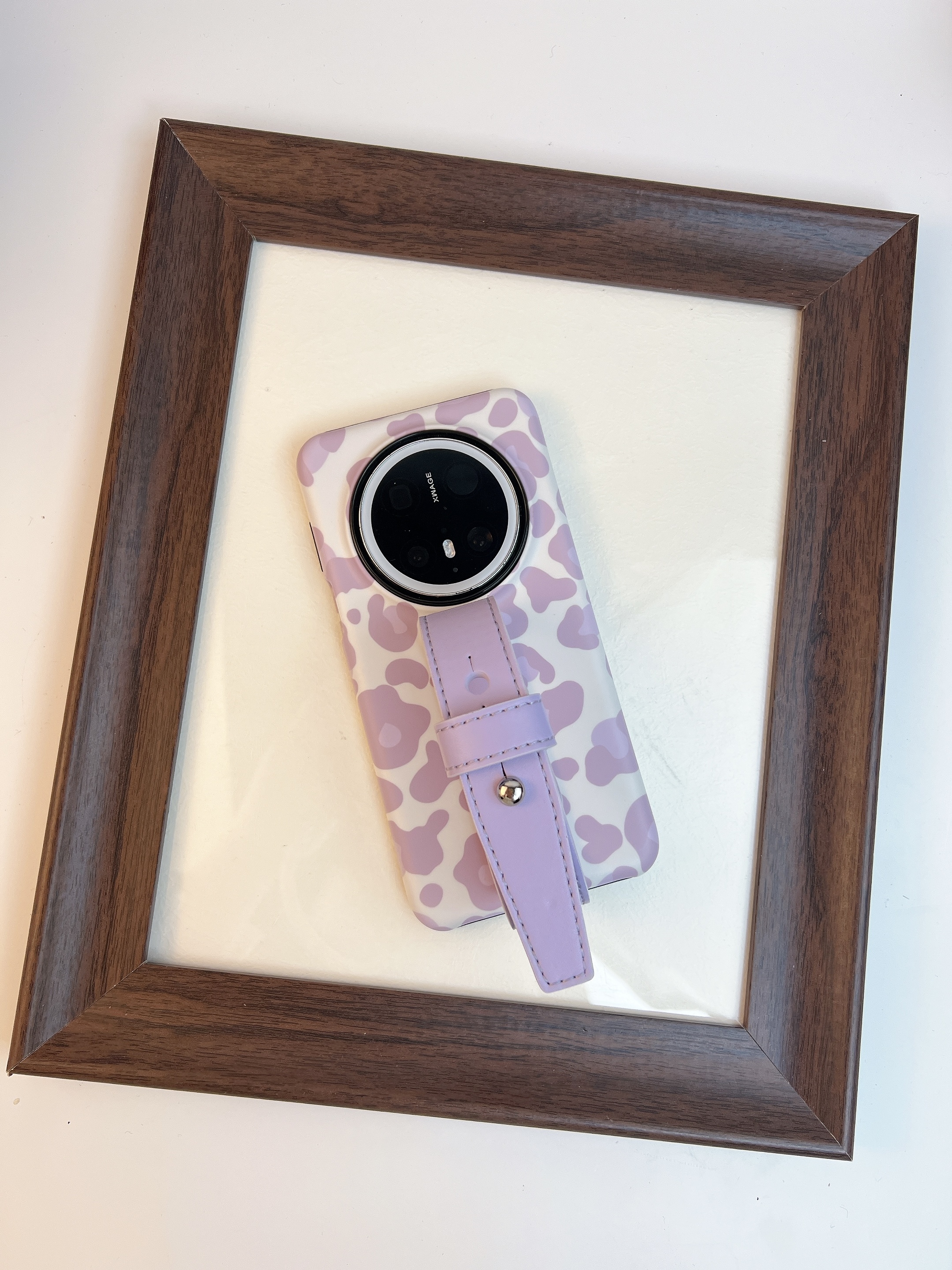 品申原创二合一粉色豹纹豆豆钉皮质腕带适用华为mate80pro手机壳