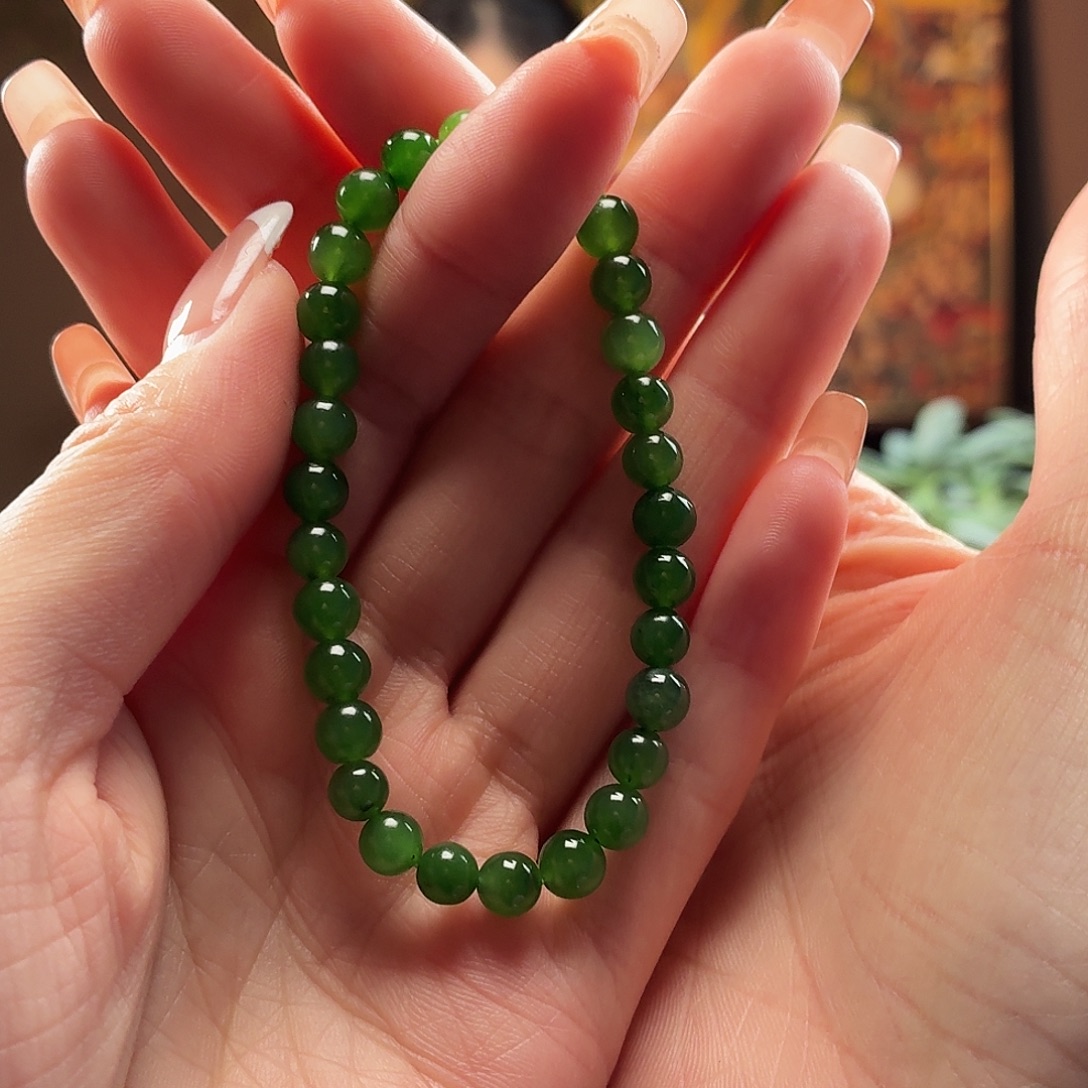 和田玉未镶嵌手链俄碧玉卡6圆珠